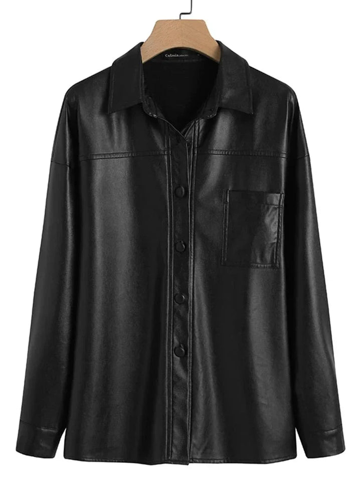 W&W Mode - Damen Kunstlederjacke mit langen Ärmeln