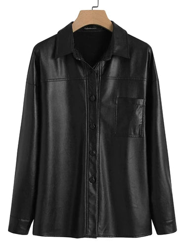 W&W Mode - Damen Kunstlederjacke mit langen Ärmeln