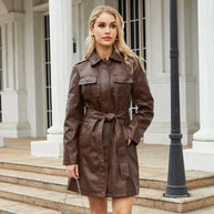 WW | Mittellange Lederjacke mit Gürtel