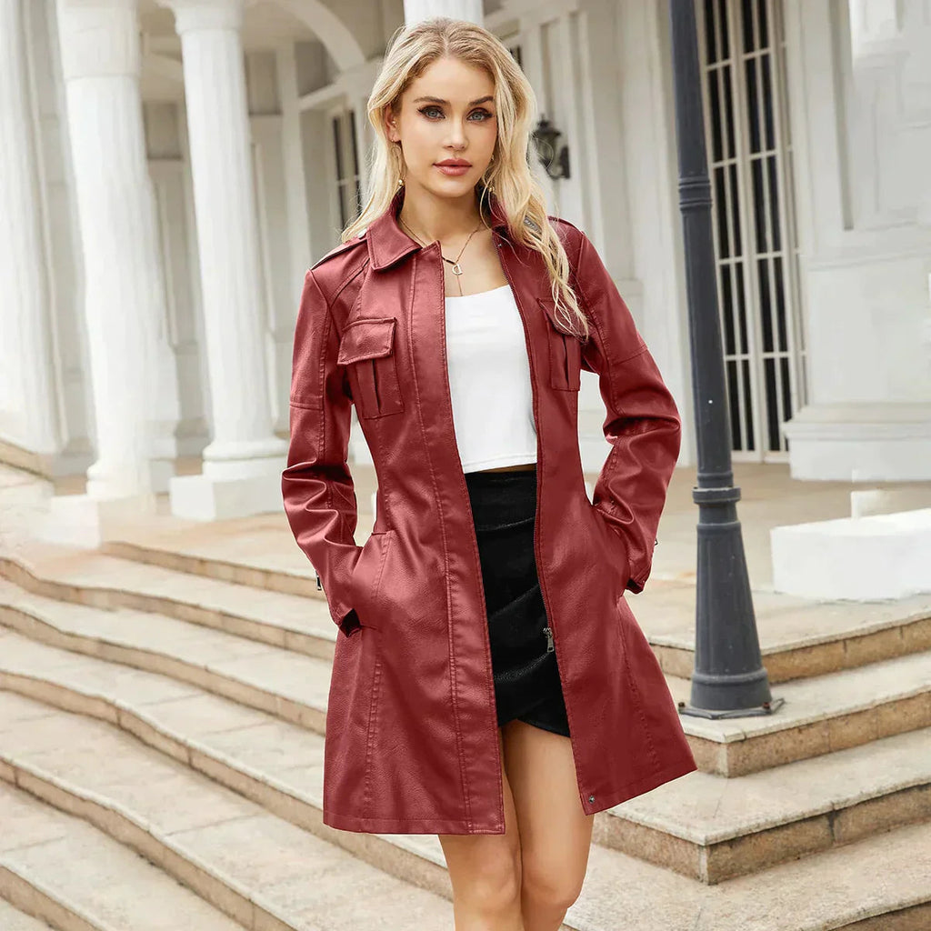WW | Mittellange Lederjacke mit Gürtel