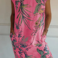 WW | Damenkleid aus Baumwolle und Leinen mit Rundhalsausschnitt