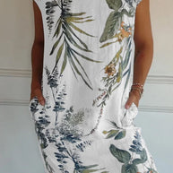 WW | Damenkleid aus Baumwolle und Leinen mit Rundhalsausschnitt