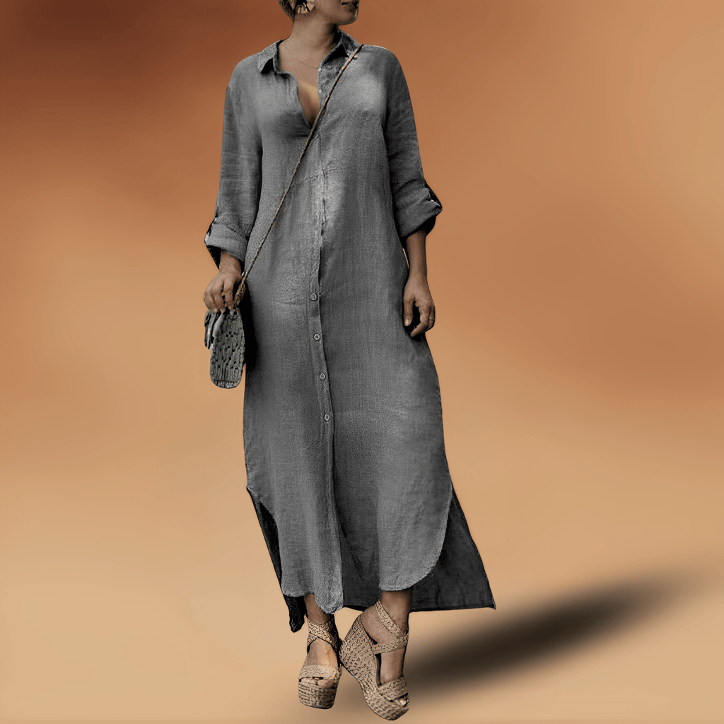 WW | Geknöpftes Leinenkleid Mit Gerollter Manschette Für Damen