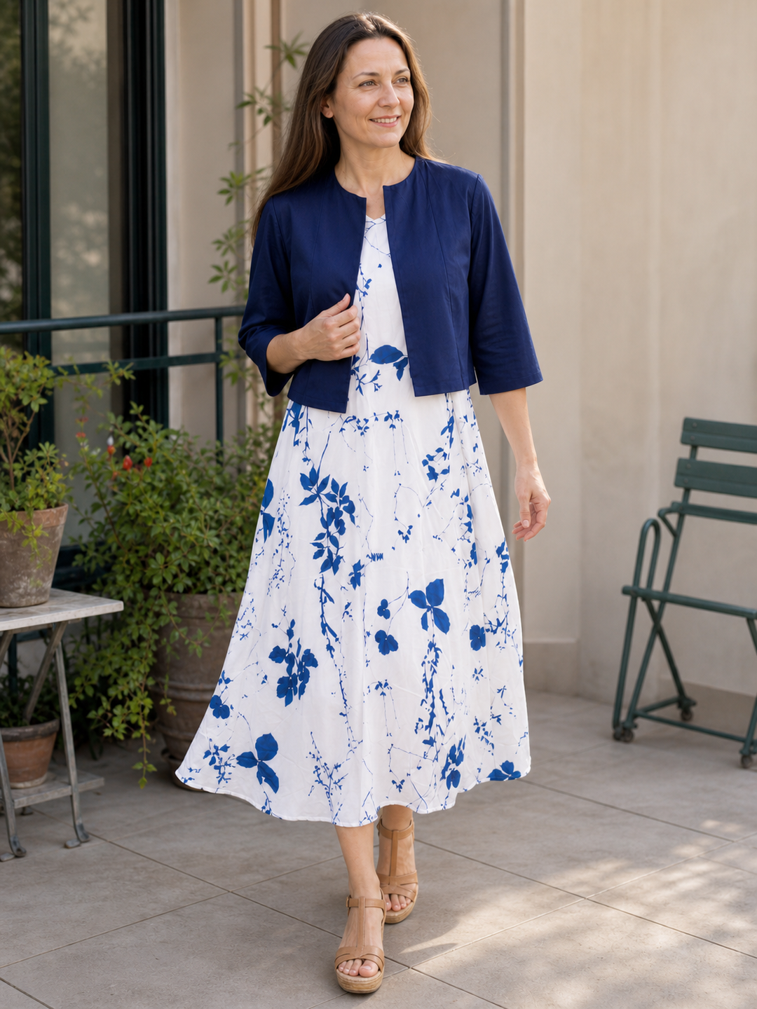 Damen zweiteiliges Kleid-Set mit Blumenmuster und Crop-Top