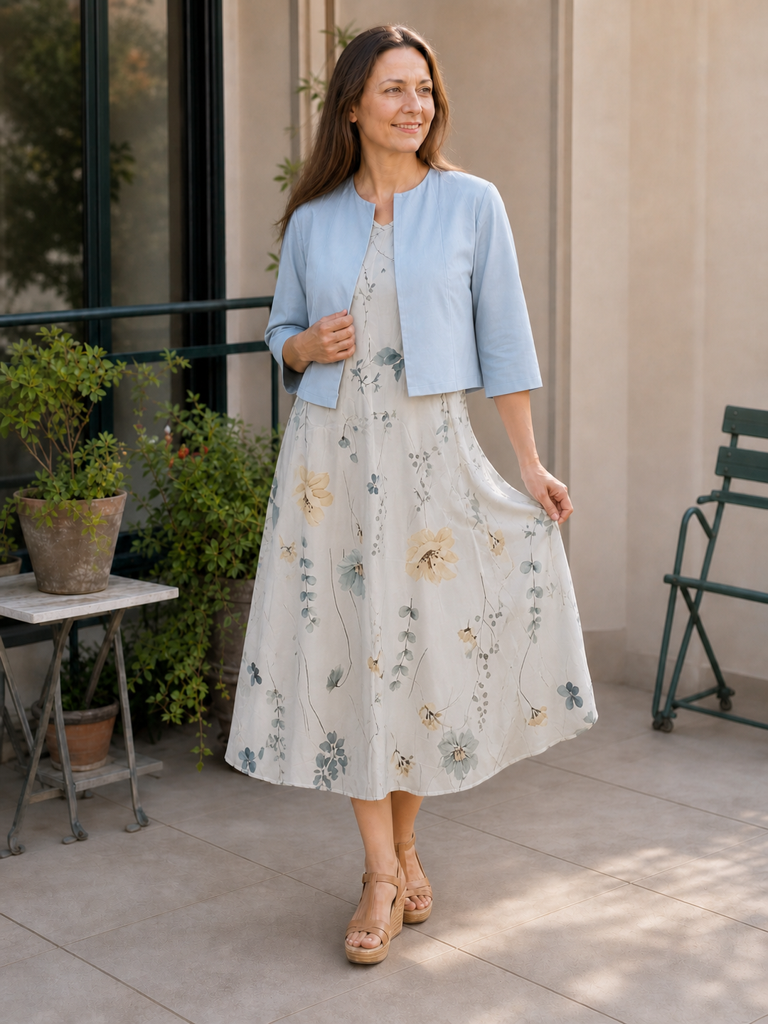 Damen zweiteiliges Kleid-Set mit Blumenmuster und Crop-Top