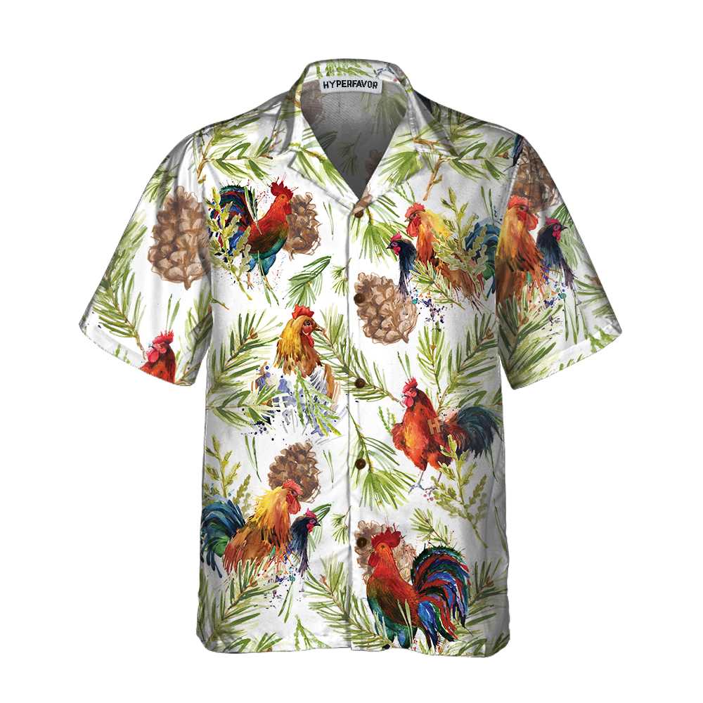 WW | Hähnchen mit Weihnachts Pflanzen Hawaiian Shirt, einzigartiges Weihnachts Hähnchen Shirt, beste Weihnachts Geschenk Idee