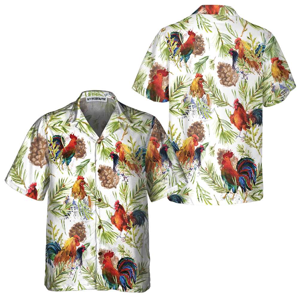 WW | Hähnchen mit Weihnachts Pflanzen Hawaiian Shirt, einzigartiges Weihnachts Hähnchen Shirt, beste Weihnachts Geschenk Idee