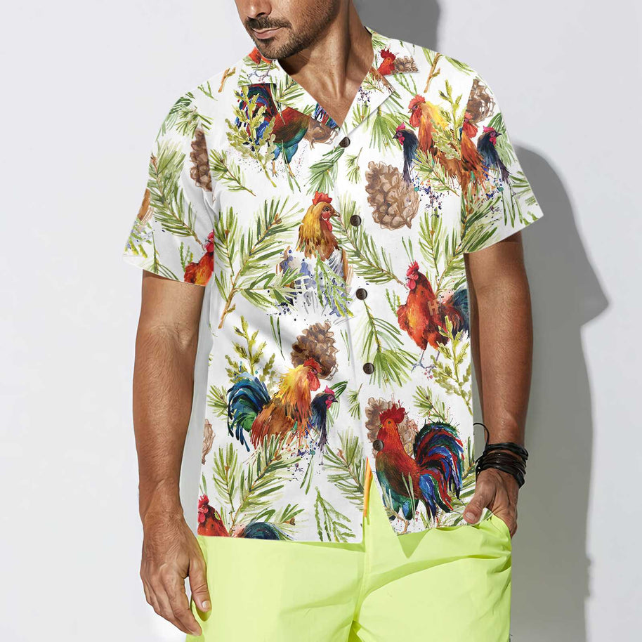 WW | Hähnchen mit Weihnachts Pflanzen Hawaiian Shirt, einzigartiges Weihnachts Hähnchen Shirt, beste Weihnachts Geschenk Idee