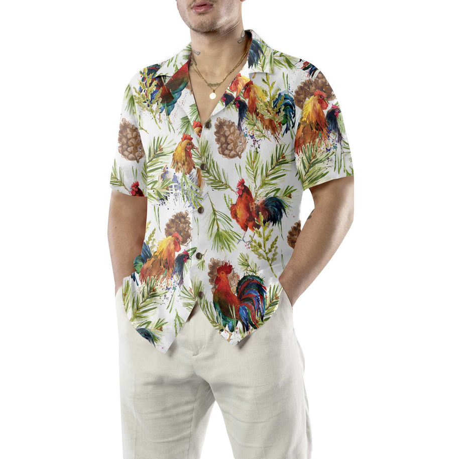 WW | Hähnchen mit Weihnachts Pflanzen Hawaiian Shirt, einzigartiges Weihnachts Hähnchen Shirt, beste Weihnachts Geschenk Idee