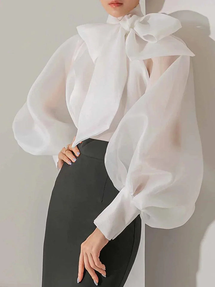 W&W Mode | Elegante Organza Transparente Schleifenbluse Zeitlos & Chic
