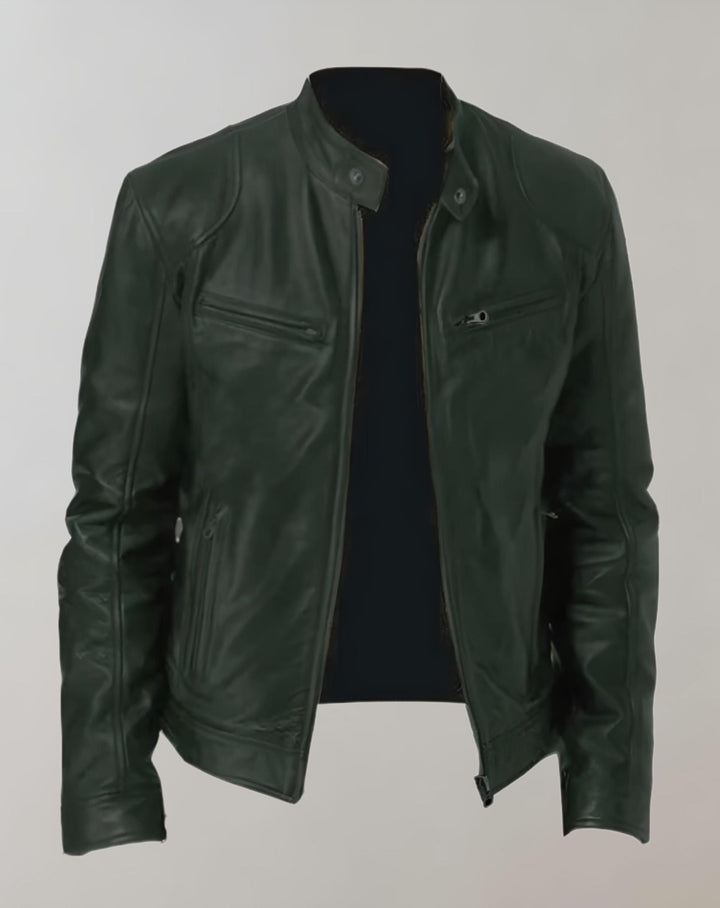 W&W Mode - Gut sitzende glänzende Lederjacke mit Reißverschluss für Herren Jacke