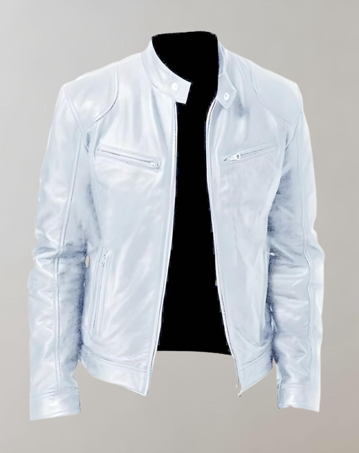 W&W Mode - Gut sitzende glänzende Lederjacke mit Reißverschluss für Herren Jacke