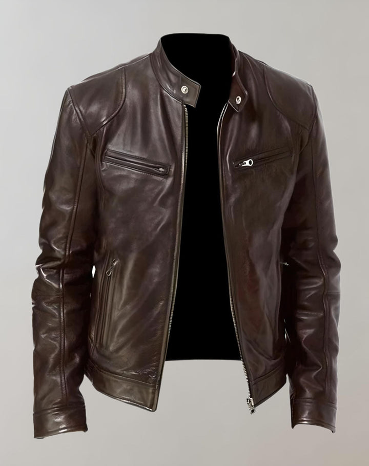 W&W Mode - Gut sitzende glänzende Lederjacke mit Reißverschluss für Herren Jacke