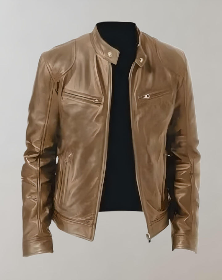 W&W Mode - Gut sitzende glänzende Lederjacke mit Reißverschluss für Herren Jacke