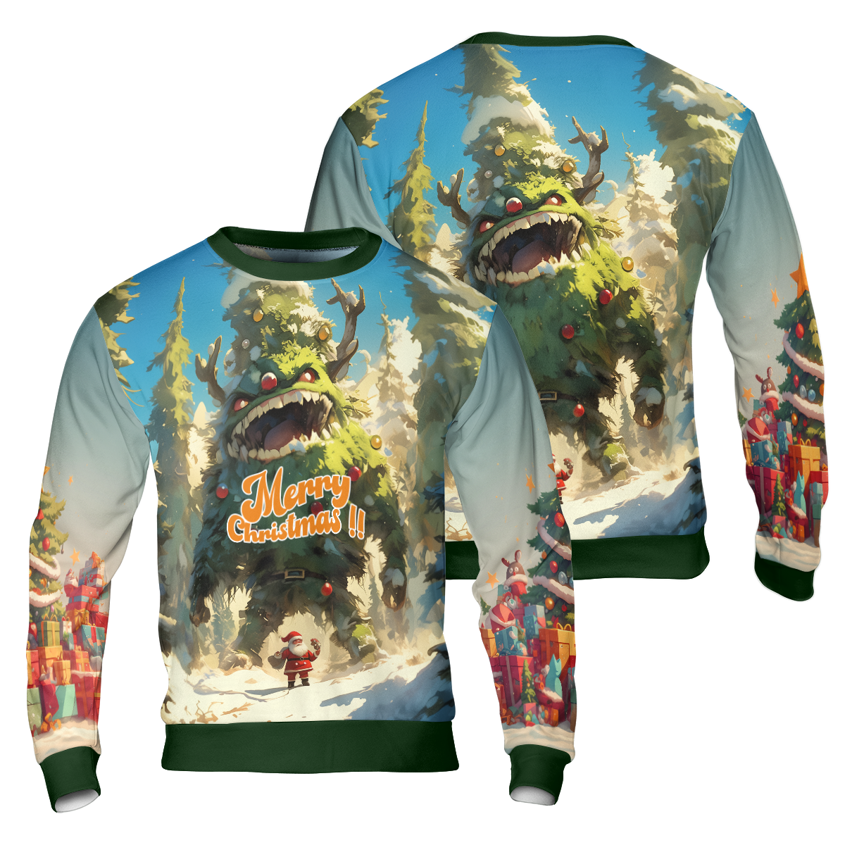 WW | Weihnachtsbaum Monster Hässlicher Pullover, Santa Fröhliche Weihnachten Pullover - HYPERFAVOR
