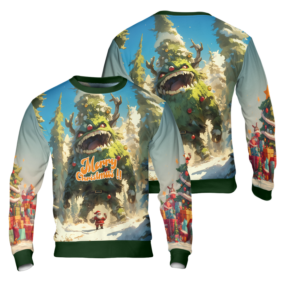 WW | Weihnachtsbaum Monster Hässlicher Pullover, Santa Fröhliche Weihnachten Pullover - HYPERFAVOR