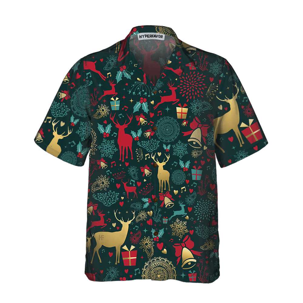 WW | Weihnachtsgoldhirschmuster Hawaiian Shirt, Weihnachtsren Shirt, Beste Weihnachtsgeschenkidee