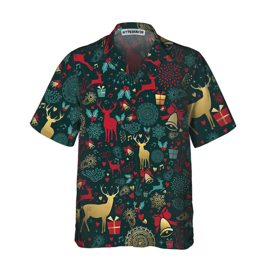 WW | Weihnachtsgoldhirschmuster Hawaiian Shirt, Weihnachtsren Shirt, Beste Weihnachtsgeschenkidee