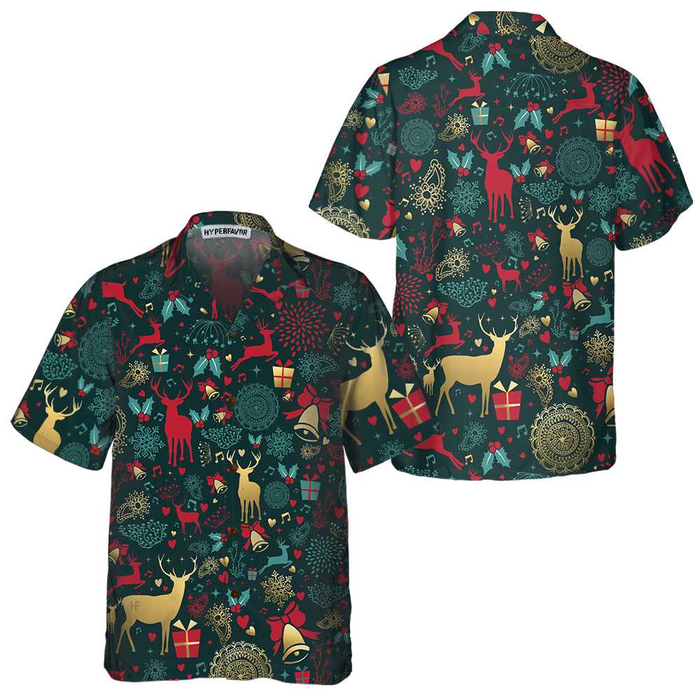 WW | Weihnachtsgoldhirschmuster Hawaiian Shirt, Weihnachtsren Shirt, Beste Weihnachtsgeschenkidee