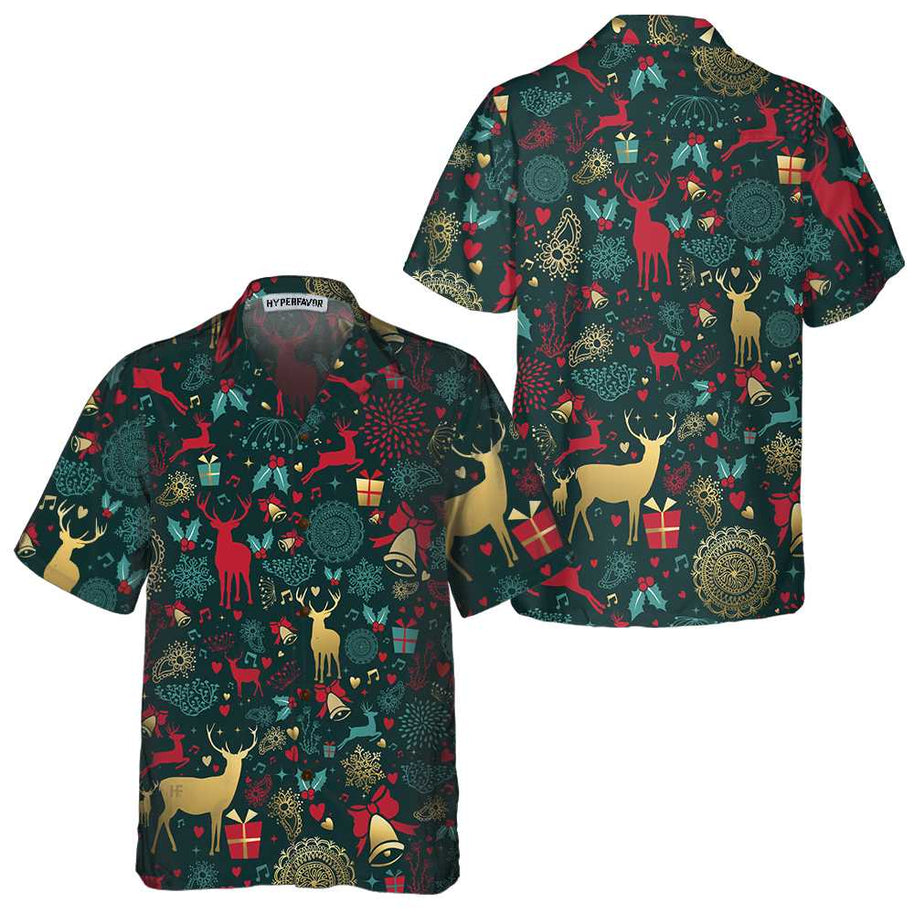 WW | Weihnachtsgoldhirschmuster Hawaiian Shirt, Weihnachtsren Shirt, Beste Weihnachtsgeschenkidee