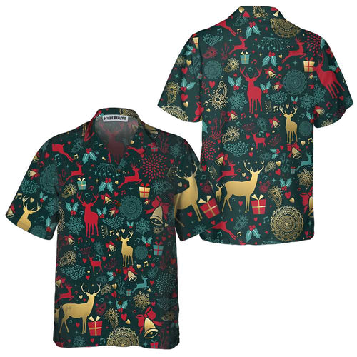 WW | Weihnachtsgoldhirschmuster Hawaiian Shirt, Weihnachtsren Shirt, Beste Weihnachtsgeschenkidee