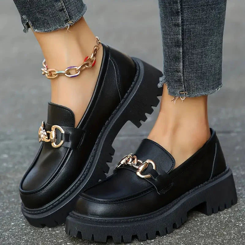 WW | Loafers, Slip On, Dekor Kette, Damenschuhe, Plattform Schuhe