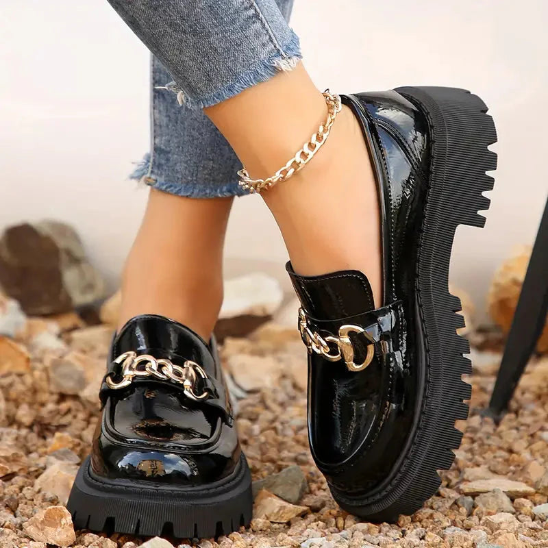 WW | Loafers, Slip On, Dekor Kette, Damenschuhe, Plattform Schuhe