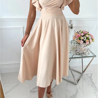 WW | Elegantes Midi Kleid Mit Schmetterlingsärmeln