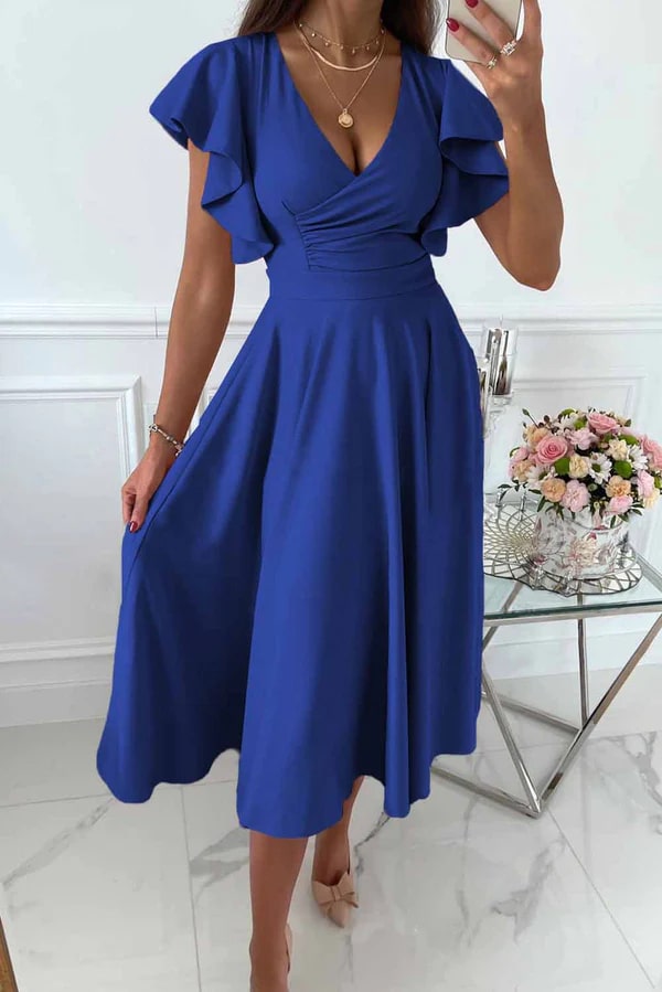 WW | Elegantes Midi Kleid Mit Schmetterlingsärmeln
