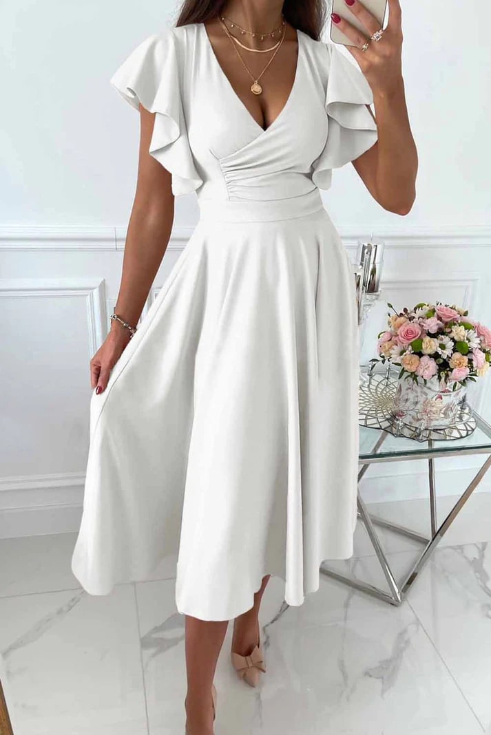 WW | Elegantes Midi Kleid Mit Schmetterlingsärmeln