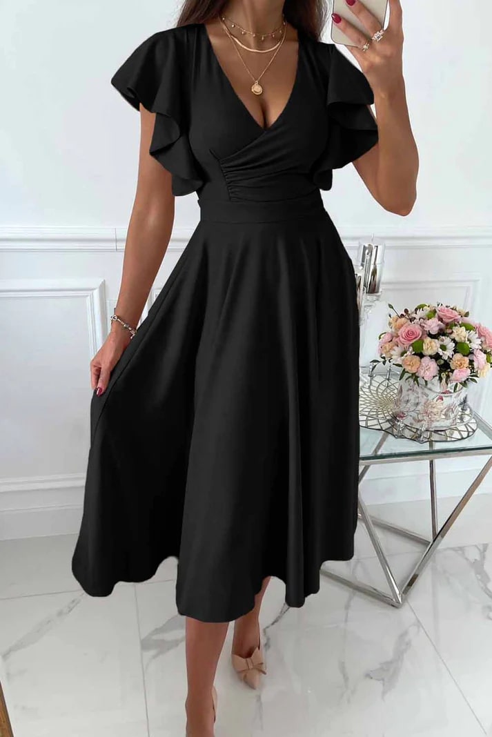 WW | Elegantes Midi Kleid Mit Schmetterlingsärmeln