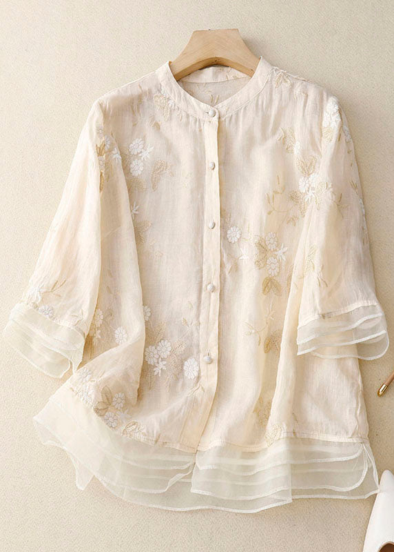 WW | Bestickte Baumwoll Leinen Bluse