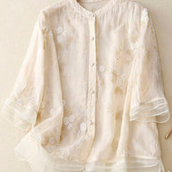 WW | Bestickte Baumwoll Leinen Bluse