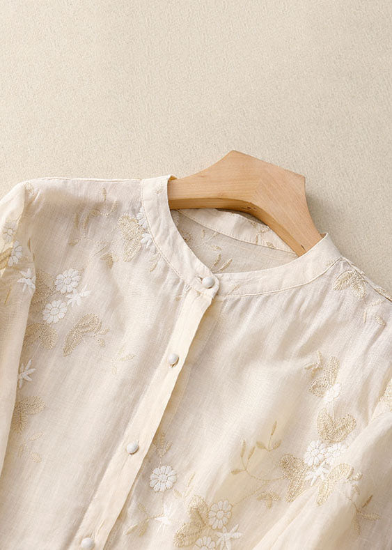 WW | Bestickte Baumwoll Leinen Bluse