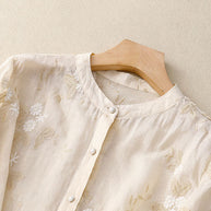 WW | Bestickte Baumwoll Leinen Bluse