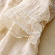 WW | Bestickte Baumwoll Leinen Bluse