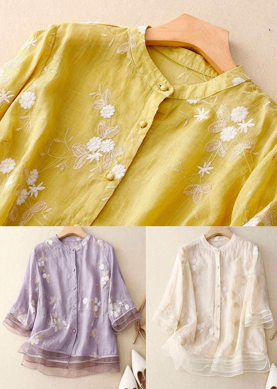 WW | Bestickte Baumwoll Leinen Bluse