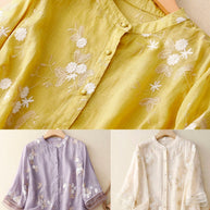 WW | Bestickte Baumwoll Leinen Bluse