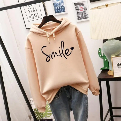 WW | Lässig Geschnittener Smile Kapuzenpulli Für Frauen