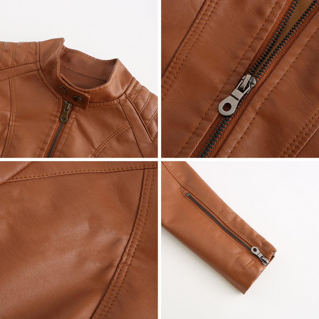 W&W Mode | Lederjacke für Damen - Modische Jacke mit Reißverschluss