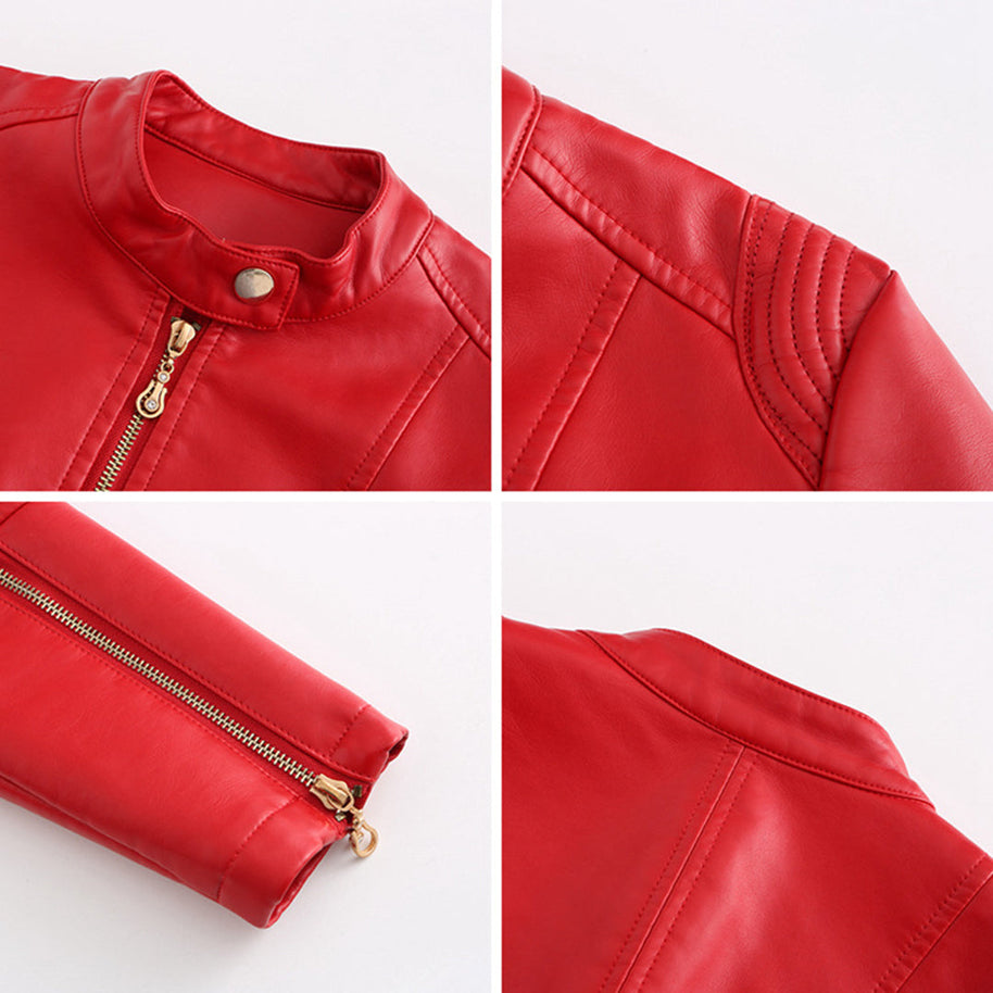 WW | Elegante Lederjacke mit Rundkragen und Knopfverschluss für Damen