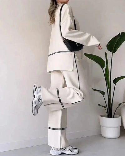 W&W Mode | Ord Set Zweiteiler aus Oversize Damenpullover und Hose mit weitem Bein