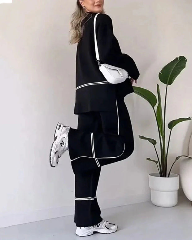 WW | Ord Set Zweiteiler aus Oversize Damenpullover und Hose mit weitem Bein
