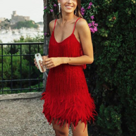 WW | Spagetti Träger Federn Minikleid Partykleid