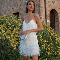 WW | Spagetti Träger Federn Minikleid Partykleid