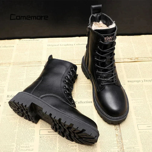 W&W Mode | Damen Schnürstiefel - gefütterte Winterstiefel mit Reißverschluss und robuster Sohle