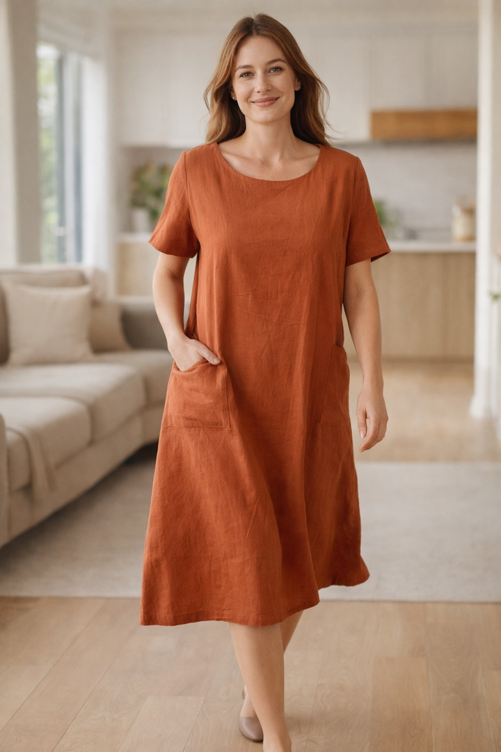 Damen-Sommerkleid mit kurzen Ärmeln und praktischen Taschen