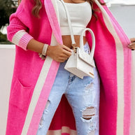 Marianne™ - Lange Strickjacke mit kontrastierendem Kapuzenpullover und offener Vorderseite