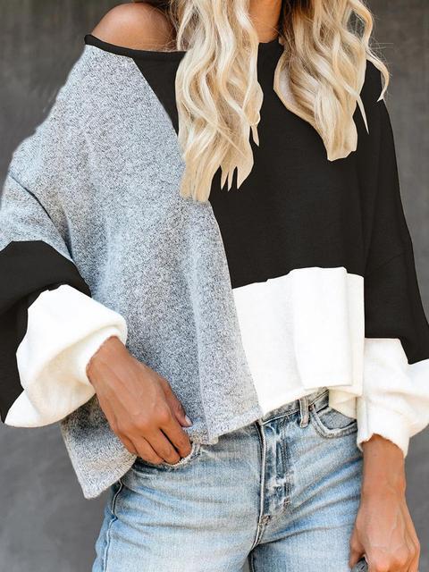 WW | Kontrastierende Paneel Strick Locker Leichter Pullover