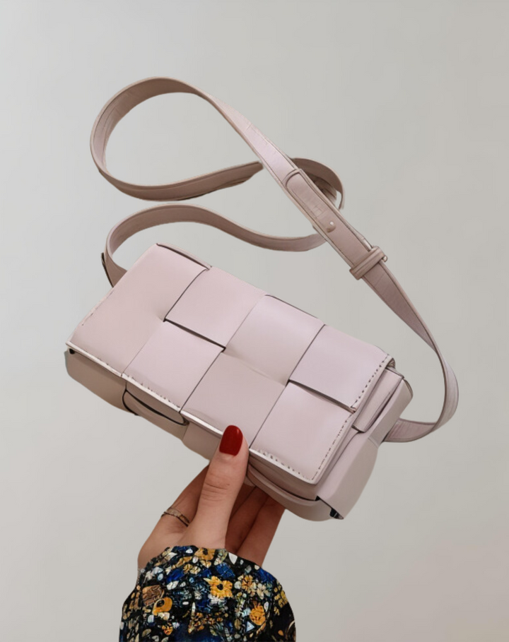W&W Mode - Geblockte Umhängetasche Vegan Leder Damen | Geflochtene Tasche Frauen